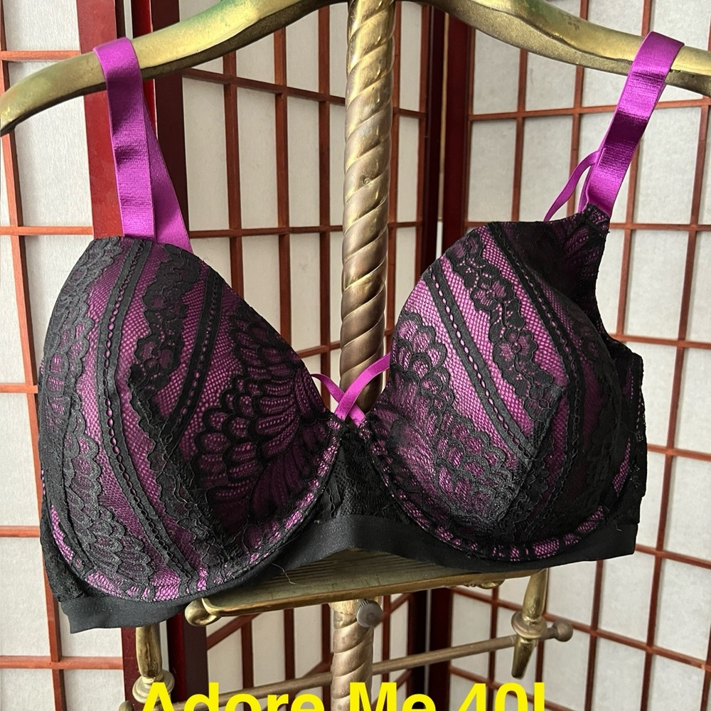 Adore Me Black and Purple Lace Bra 40I